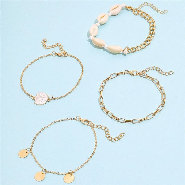 ZOSHI 4pc/set Bohemia Shell Chains Anklet Set For Women Gold Plated Summer Beach Jewelry - Frimunt Clothing Co.