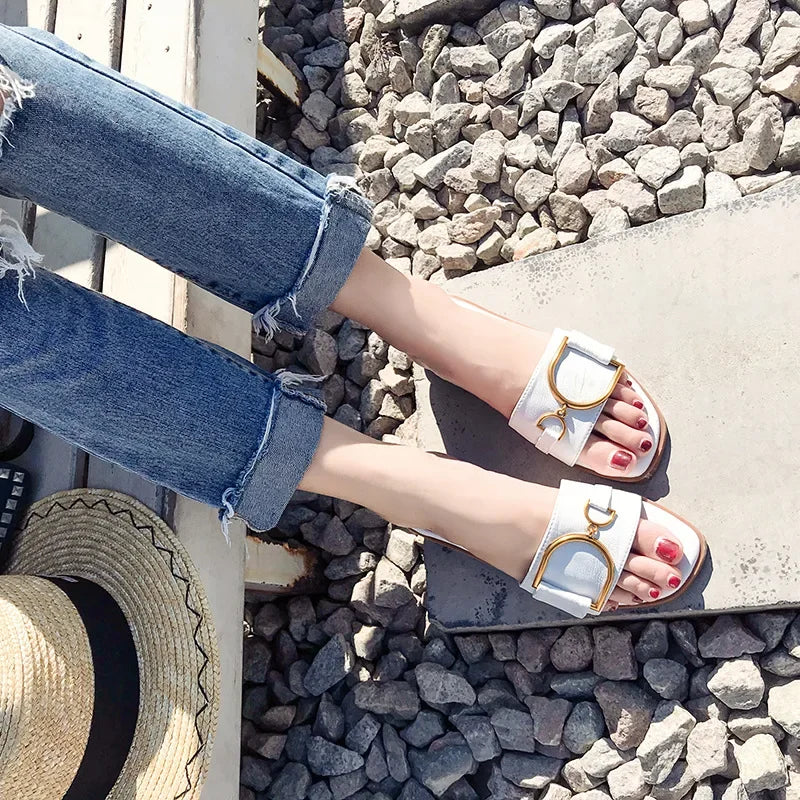 Women's Summer Leather Flats Sandals - Frimunt Clothing Co.