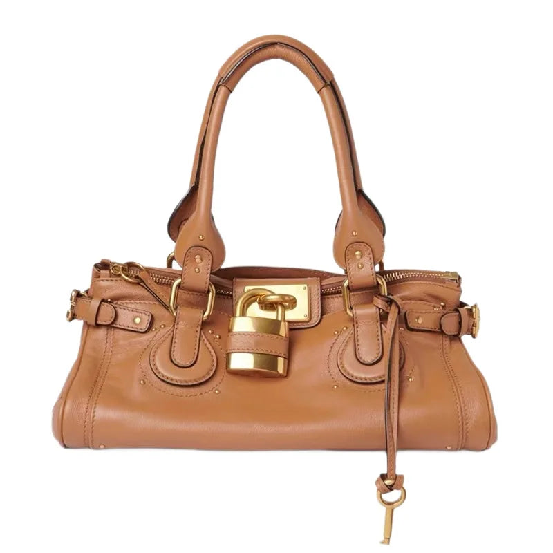 Paddington Bag Style Top Handle Tote with Golden Lock, Luxury Design Shoulder Handbags