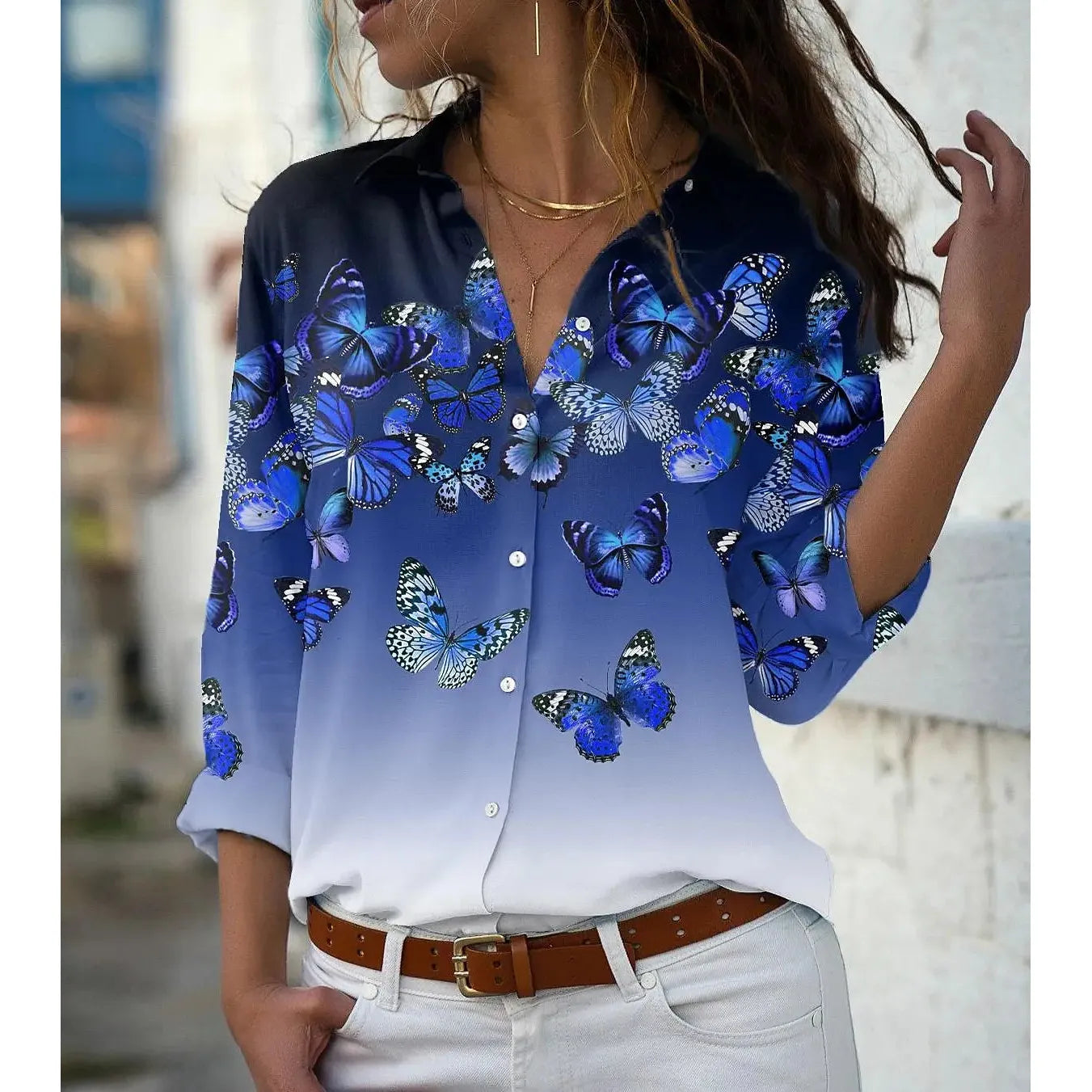 Women Casual Elegant Loose Long Sleeve Floral Shirts - Frimunt Clothing Co.