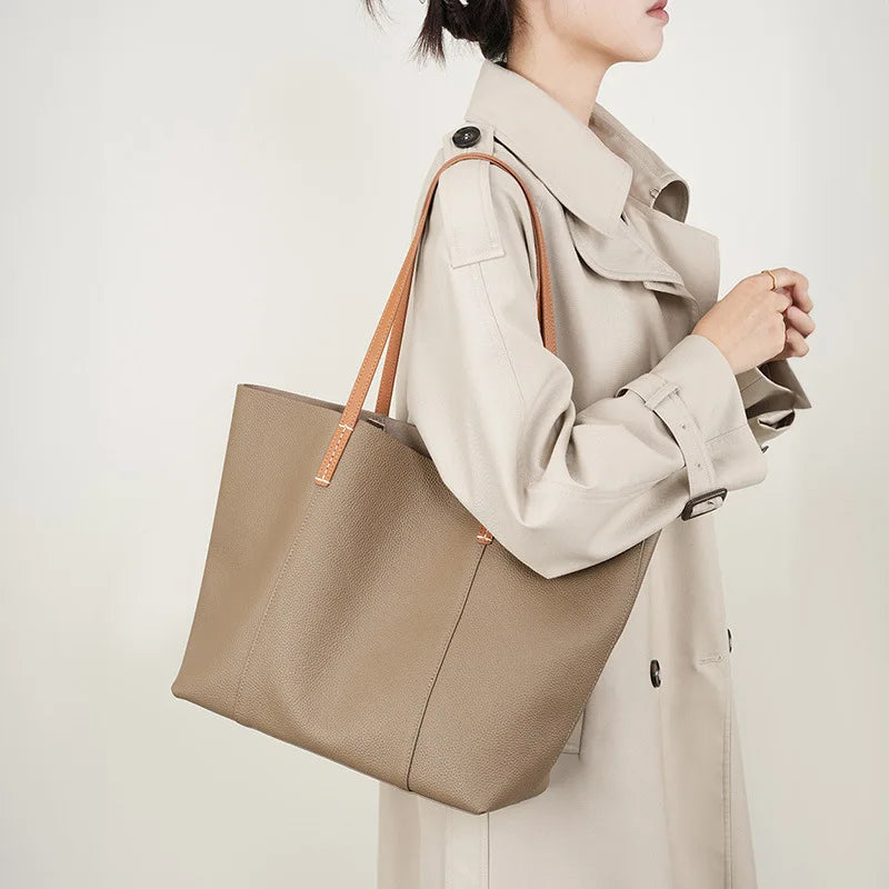 Women's Tote Bag Cow Leather Zipper Soft Shoulder Shopper Bag - Frimunt Clothing Co.