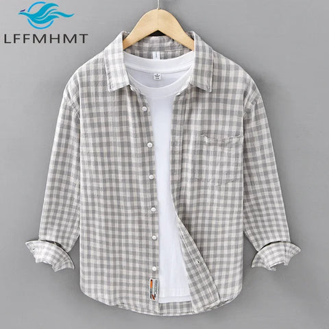 100% Cotton Plaid Shirt for Men Spring Fall Fashion