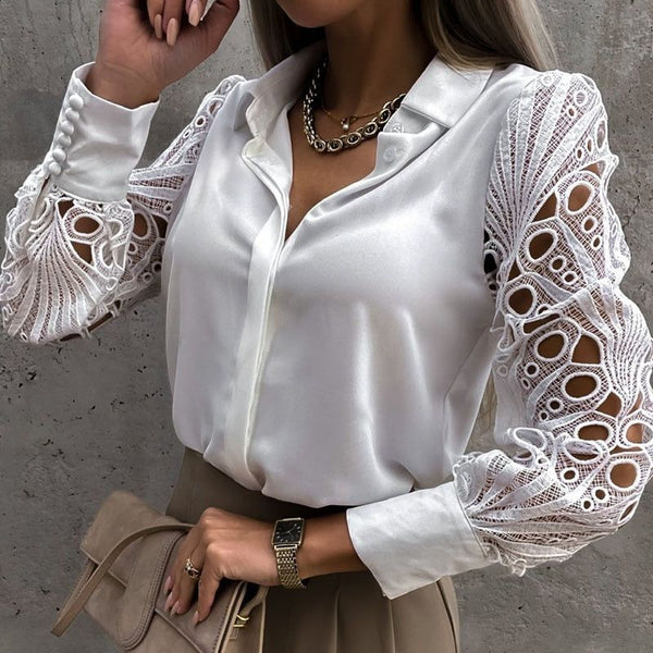 Elegant White Lace Long Sleeves Women's Shirt