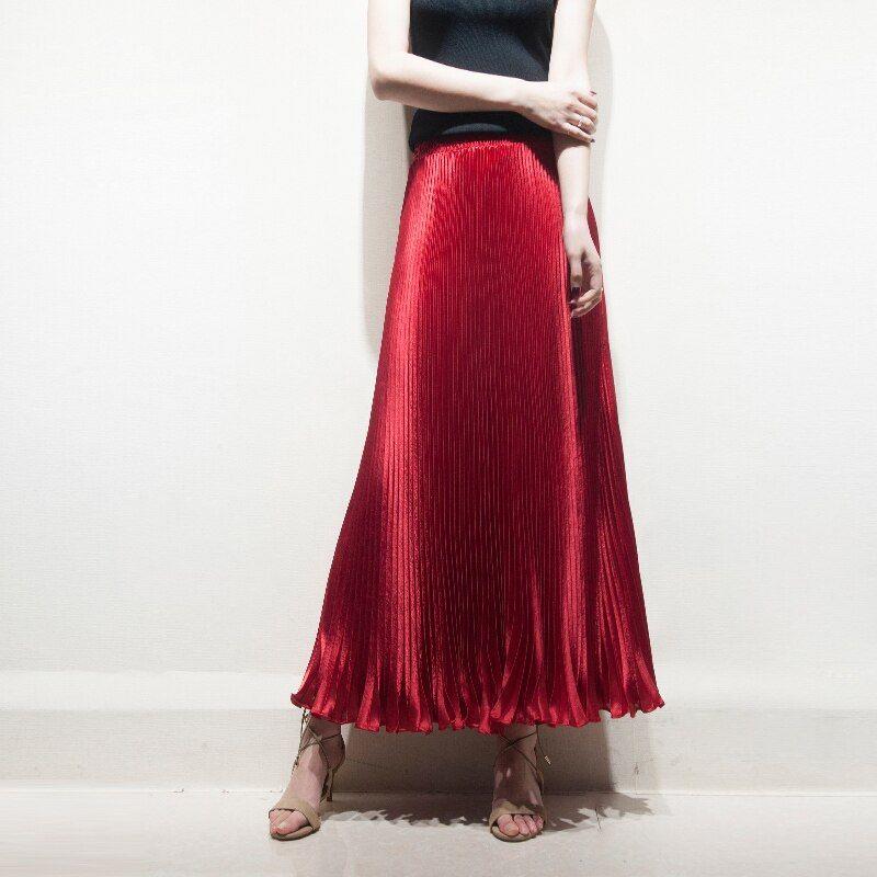 Elegant Long Pleated Bright Satin Skirts - Frimunt Clothing Co.