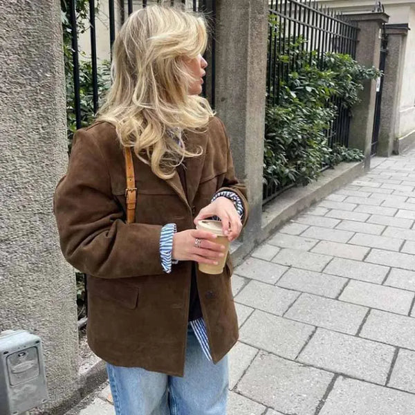 Women's Vintage Style Suede Blazer Jacket - Frimunt Clothing Co.