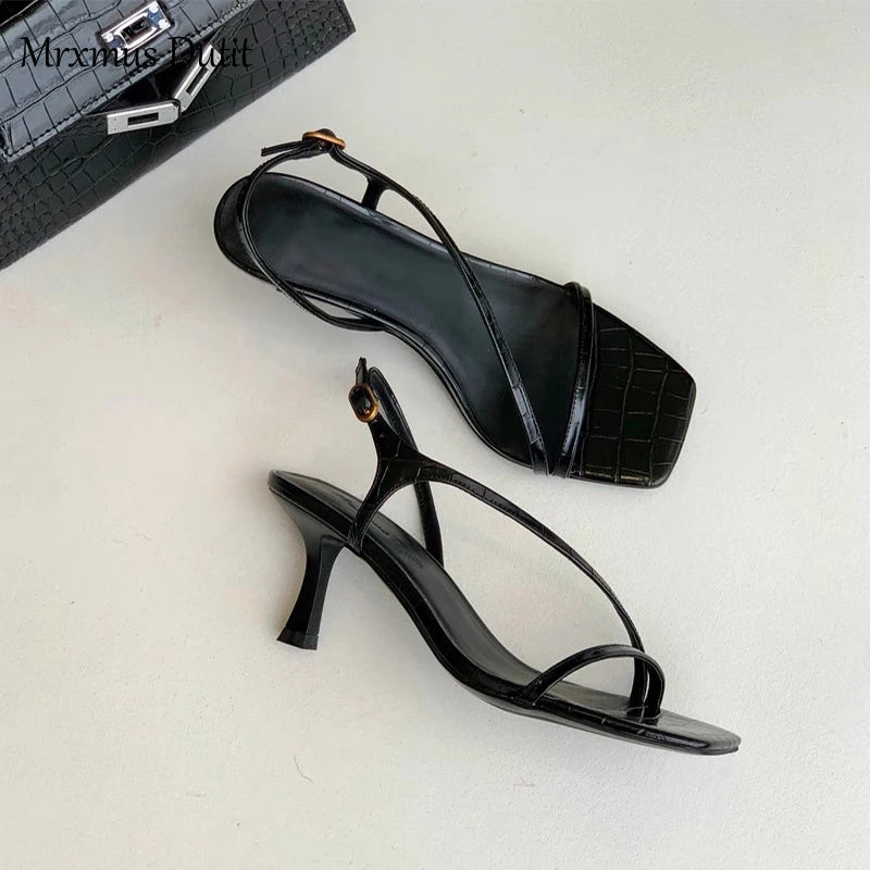 Women's Genuine Leather High-heel Thin Strap Sandals - Frimunt Clothing Co.