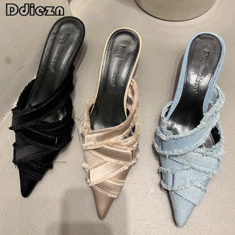 Women's Pointed Toe Kitten Heels Mules Spring Summer Fashion - Frimunt Clothing Co.