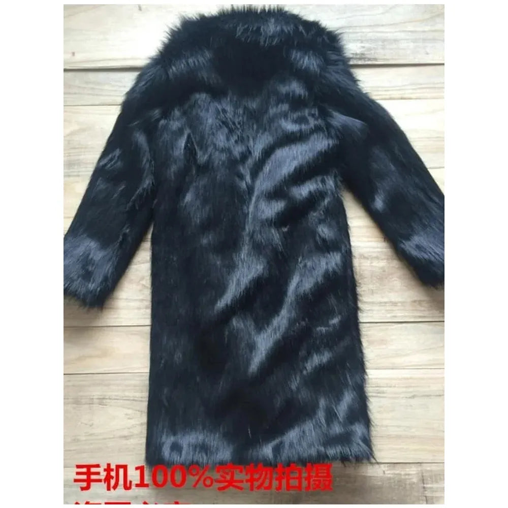Men's Trendy Winter Faux Fur Large Lapel Long Thick Overcoat - Frimunt Clothing Co.