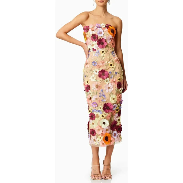Women's Sleeveless Floral Appliques Midi Dress - Frimunt Clothing Co.