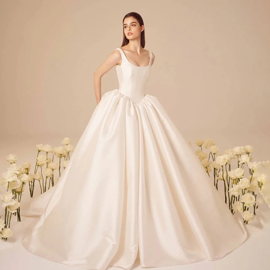 Claire Simple Elegance Customized Sleeveless A-Line Wedding Dresses Zippered Back Bridal Gown - Frimunt Clothing Co.