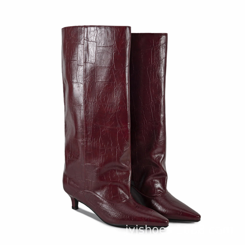 2026 Women's Pointed Toe Low Heel Sleeve Knee High Boots Various Colours
