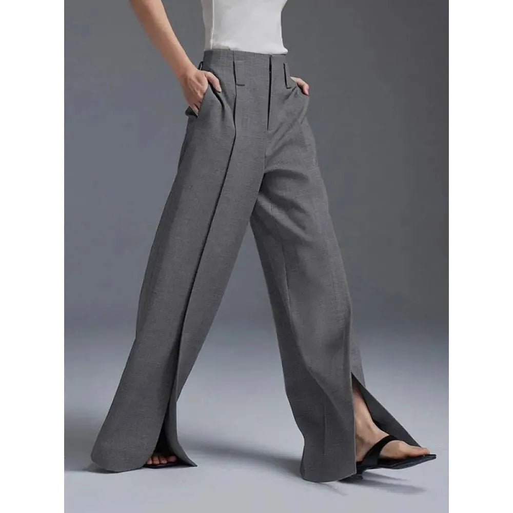 Women's High Waisted Wide Leg Floor-length Split Trousers - Frimunt Clothing Co.
