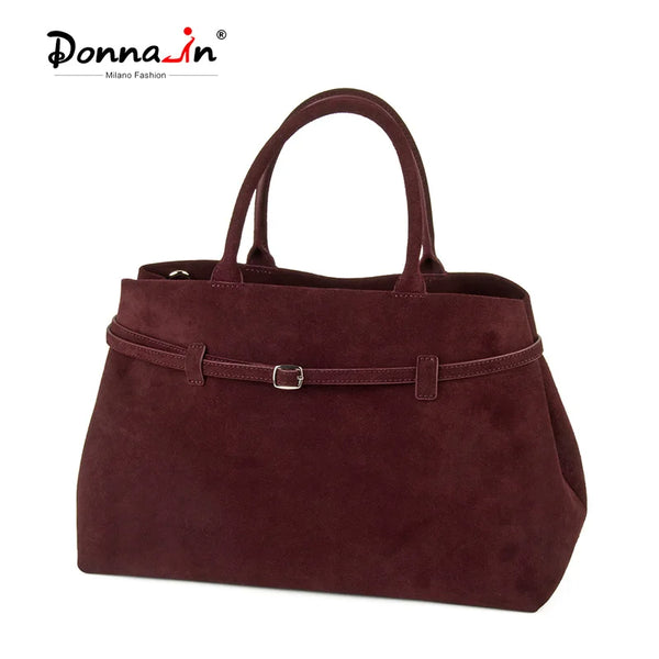 Natural Suede Handbag Large Capacity Top Handle with Removable Shoulder Strap 3 Colors