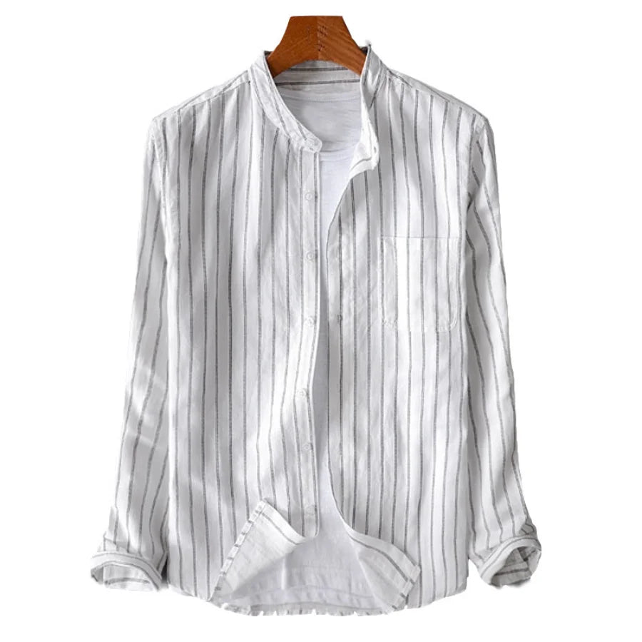 Men's Cotton Linen Shirts Casual Striped Long Sleeve - Frimunt Clothing Co.
