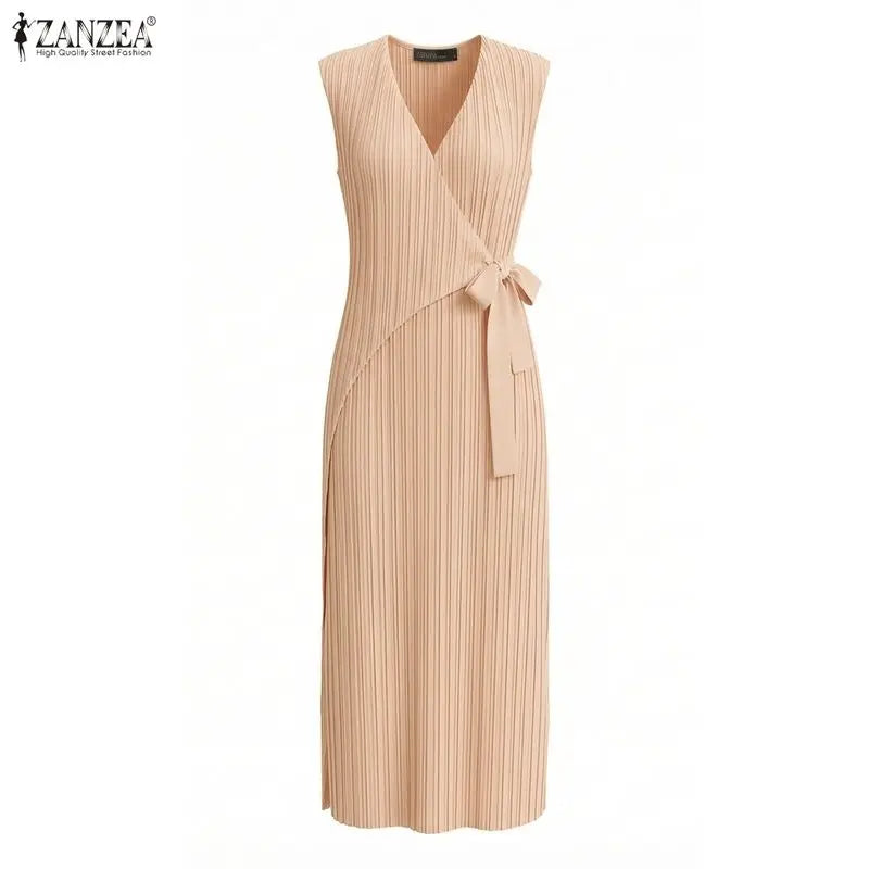 Summer Women Dress V Neck Lace-up Long Maxi Dresses - Frimunt Clothing Co.