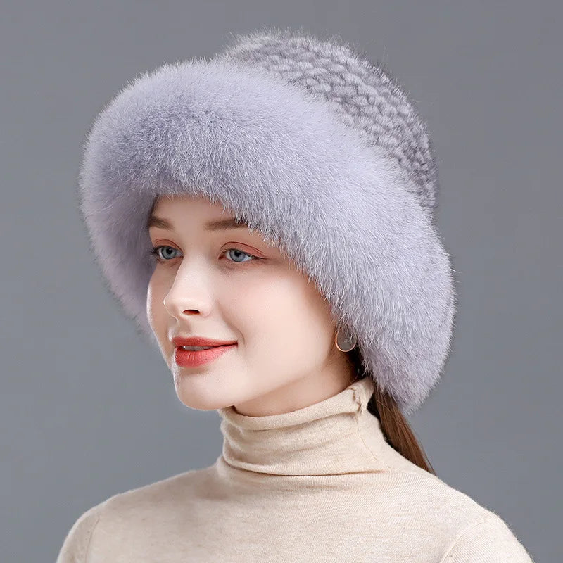 Women's Real Knit Natural Mink Fur Luxury Hat Handmade Winter Headwear - Frimunt Clothing Co.