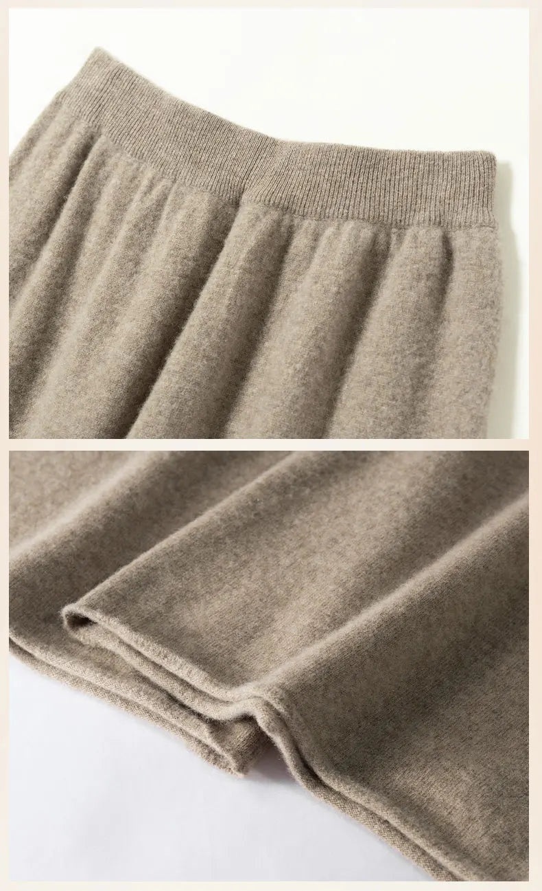 Women's Pure Warm Wool Knit Casual High-Waist Loose Hemmed Wide-Leg Fall-Winter Pants
