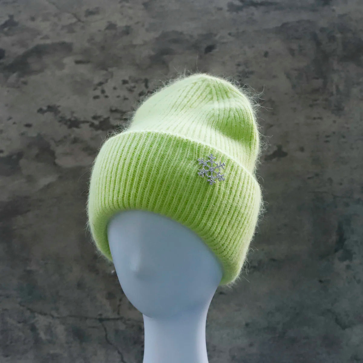 Women's Winter Knit Cuff Hat Real Warm Rabbit Hair Snowflake Pin Solid Colors - Frimunt Clothing Co.