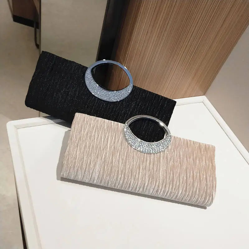 Crystal Handle Pleated Evening Bag Wedding Party - Frimunt Clothing Co.