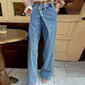 SuperAen Women's Chic Retro Irregular Waist Button Design Wide Leg Jeans - Frimunt Clothing Co.