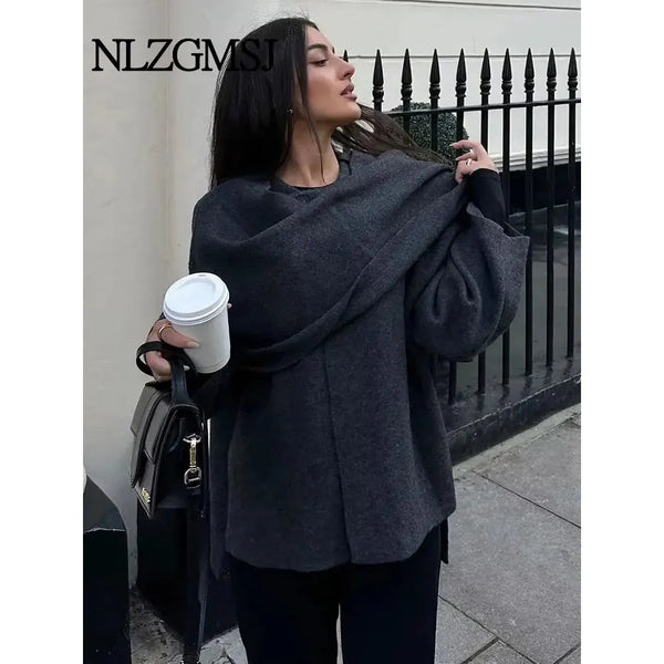 Winter Women's Long Sleeve Knitted Scarf Coat