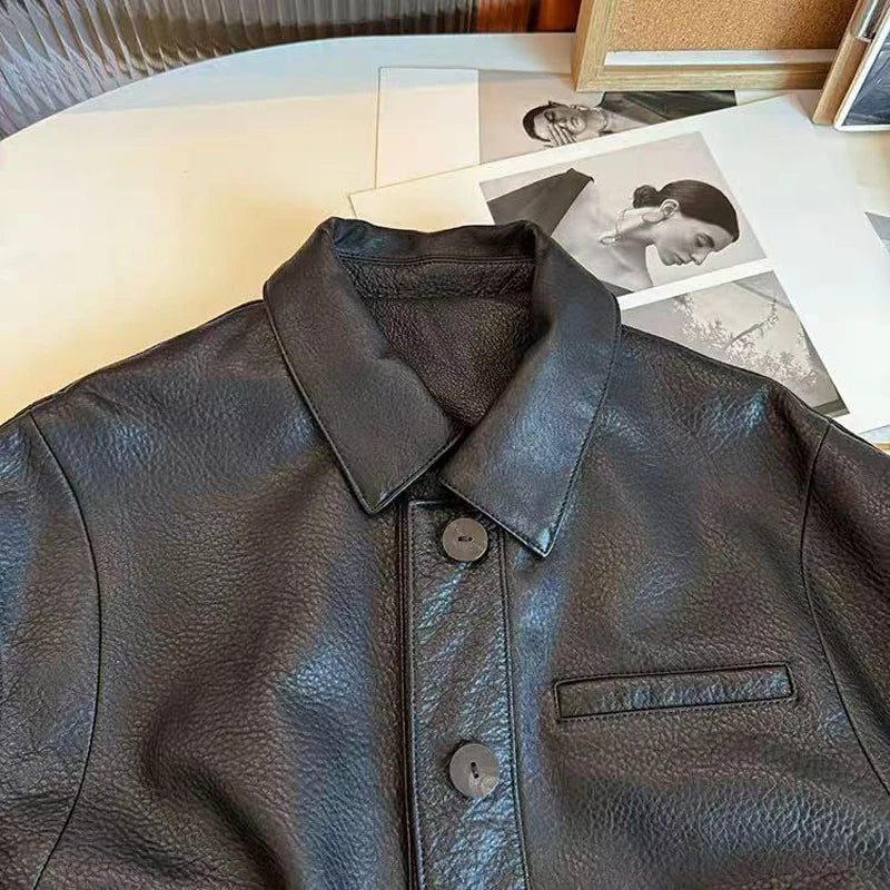 Retro Genuine Leather Short Bomber Jackets for Women Bubble Texture