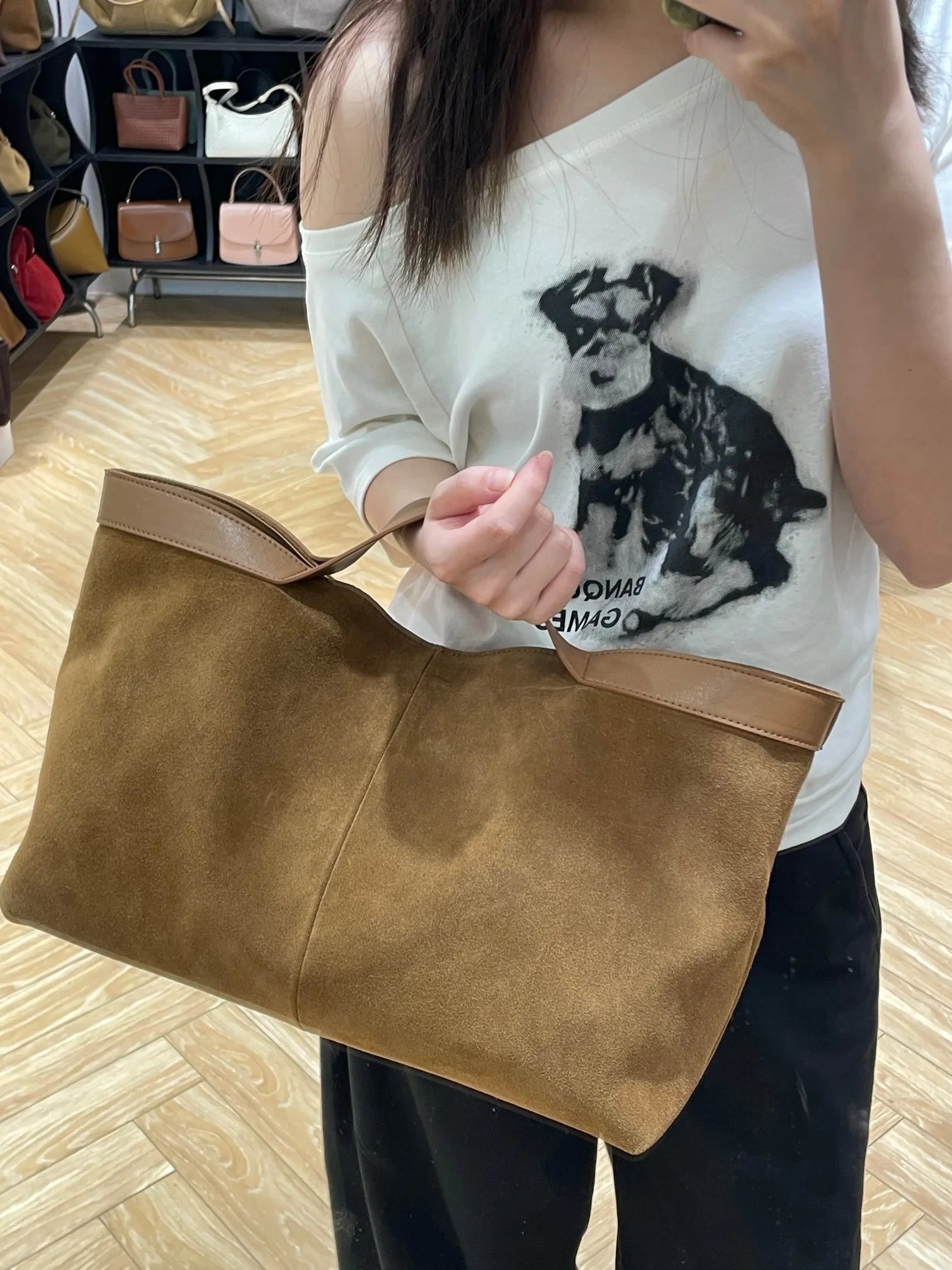 Women's Genuine Suede Leather Tote Bags Luxury Designer Large Handbag