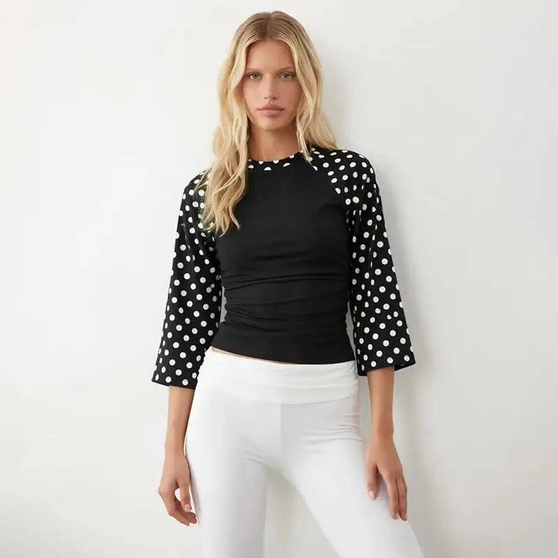 Women's Print Polka Dot T-shirt Mid Sleeve