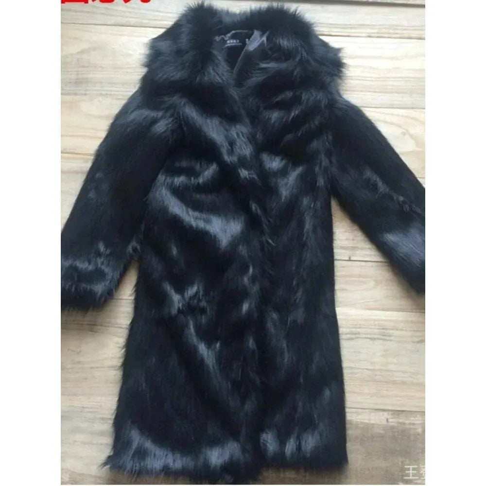 Men's Trendy Winter Faux Fur Large Lapel Long Thick Overcoat - Frimunt Clothing Co.