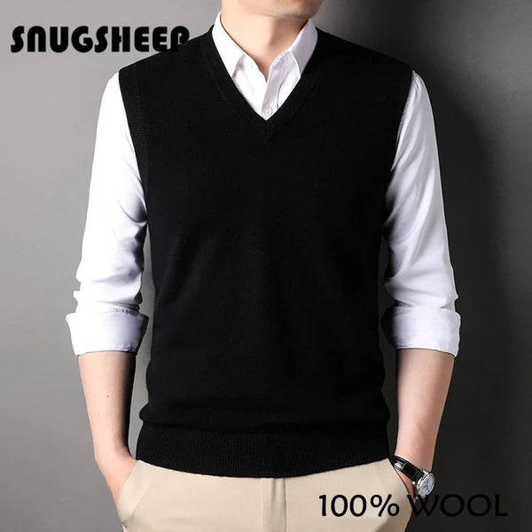 Men's 100% Wool Knit Vest Pullover Retro Style Classic