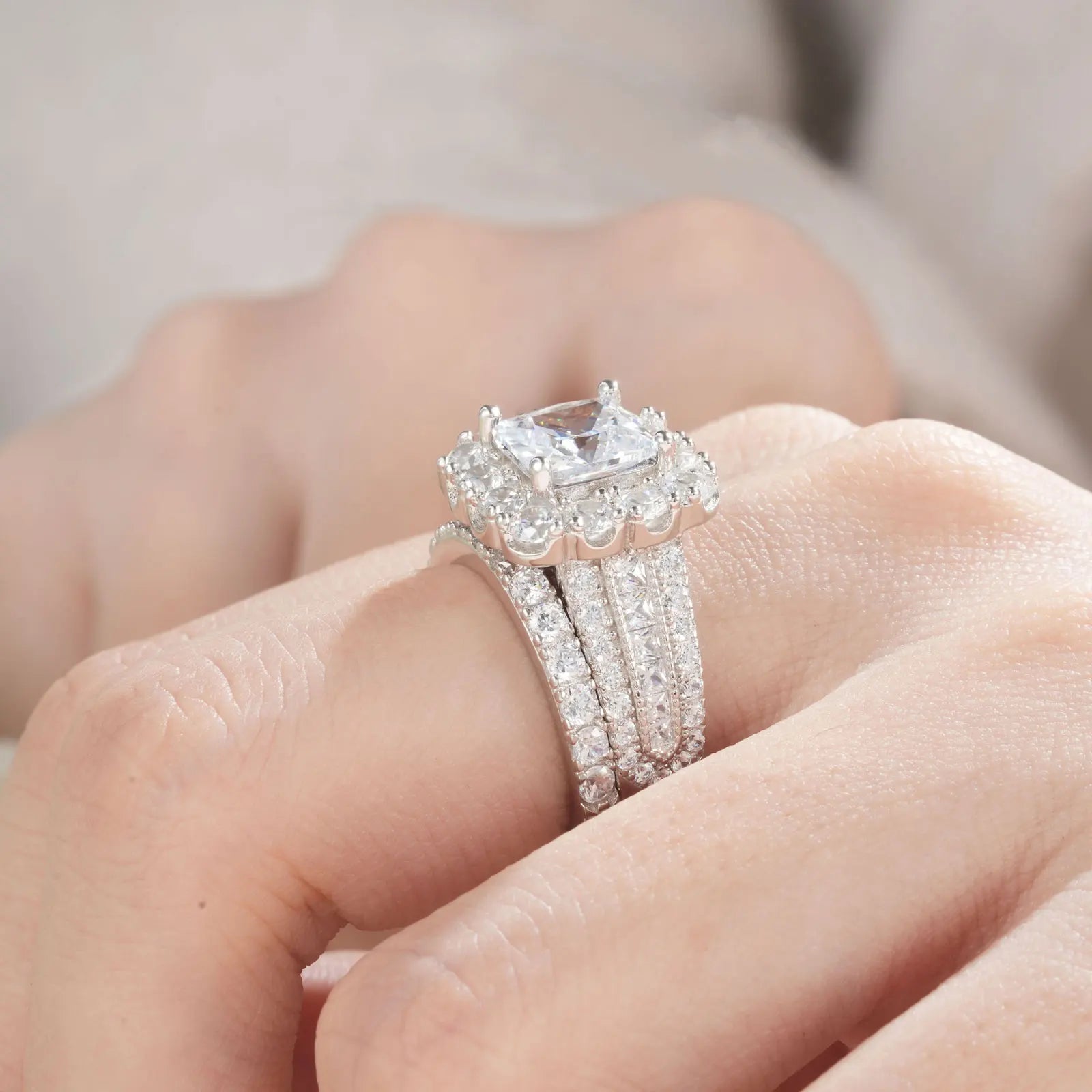 Wedding Rings Set Halo Princess Cut - Frimunt Clothing Co.