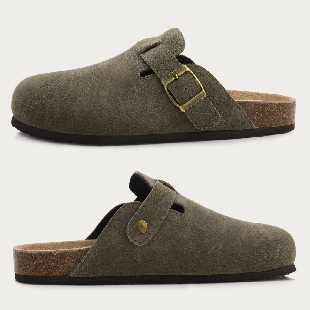 Women's Suede Clogs Cork Insole Mules Slippers With Arch Support - Frimunt Clothing Co.