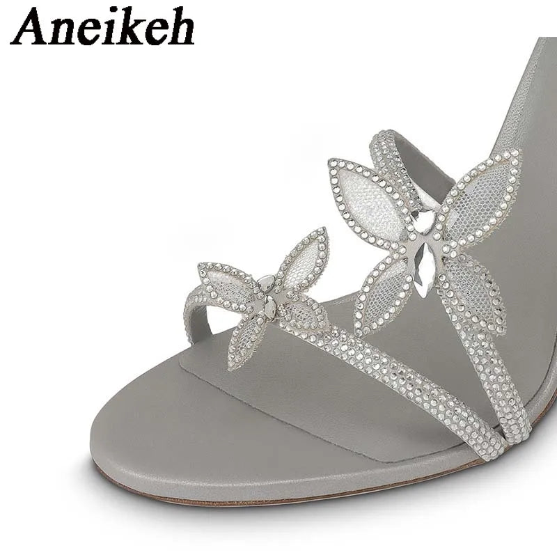Women's Crystal Rhinestone Butterfly Flower High Heels Sandals - Frimunt Clothing Co.