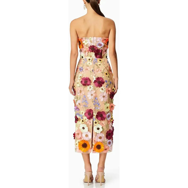 Women's Sleeveless Floral Appliques Midi Dress - Frimunt Clothing Co.
