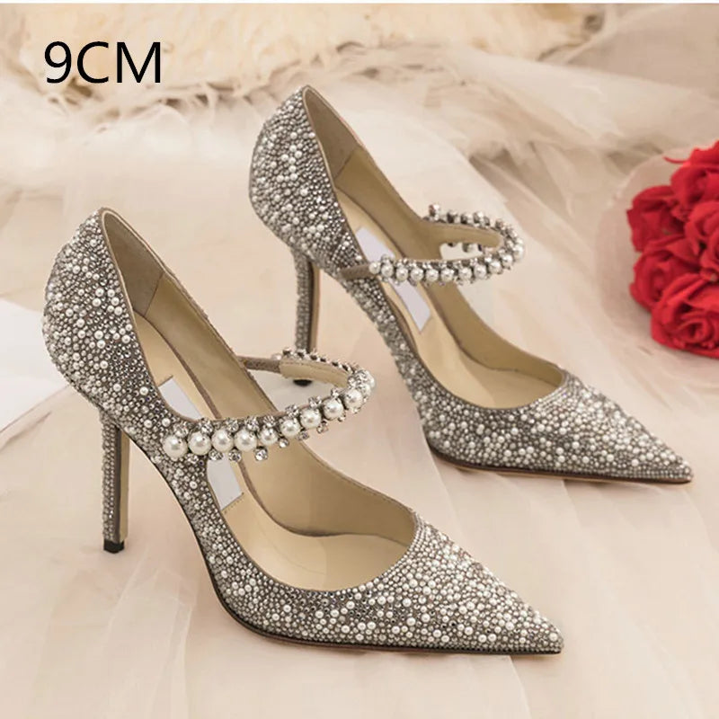 Women Pearls And Rhinestones Pumps Brides Fashion Sweet Sixteen 1cm, 7cm or 9cm Heels Dance Party Bridal Shoes - Frimunt Clothing Co.