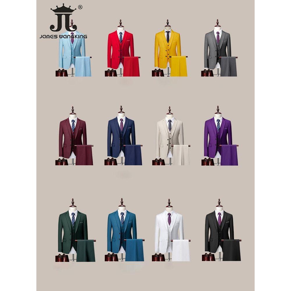 High-end Brand Formal Business Mens Suit Three-piece Groom Wedding Dress Suit 13 Solid Colors - Frimunt Clothing Co.