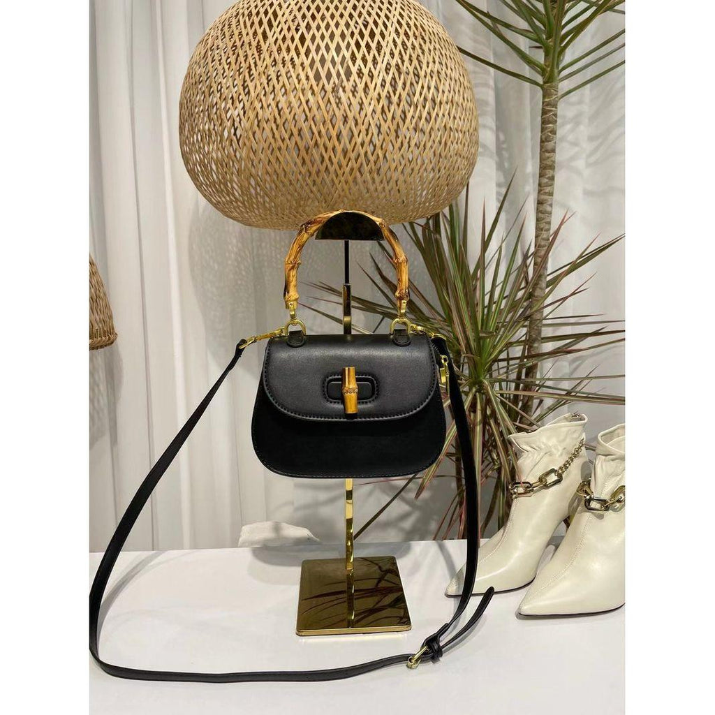 Vintage Soft Leather Bamboo Top-handle Crossbody Shoulder Strap - Frimunt Clothing Co.
