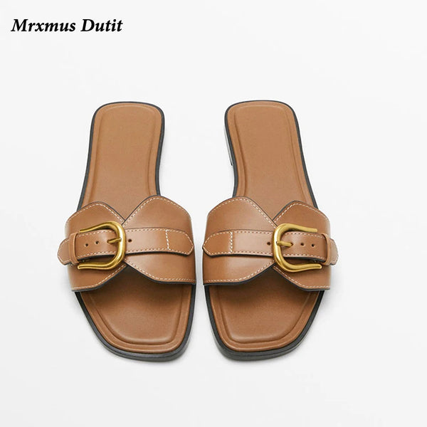 Spring Summer Women's Genuine Leather Flat Belt Sandals - Frimunt Clothing Co.