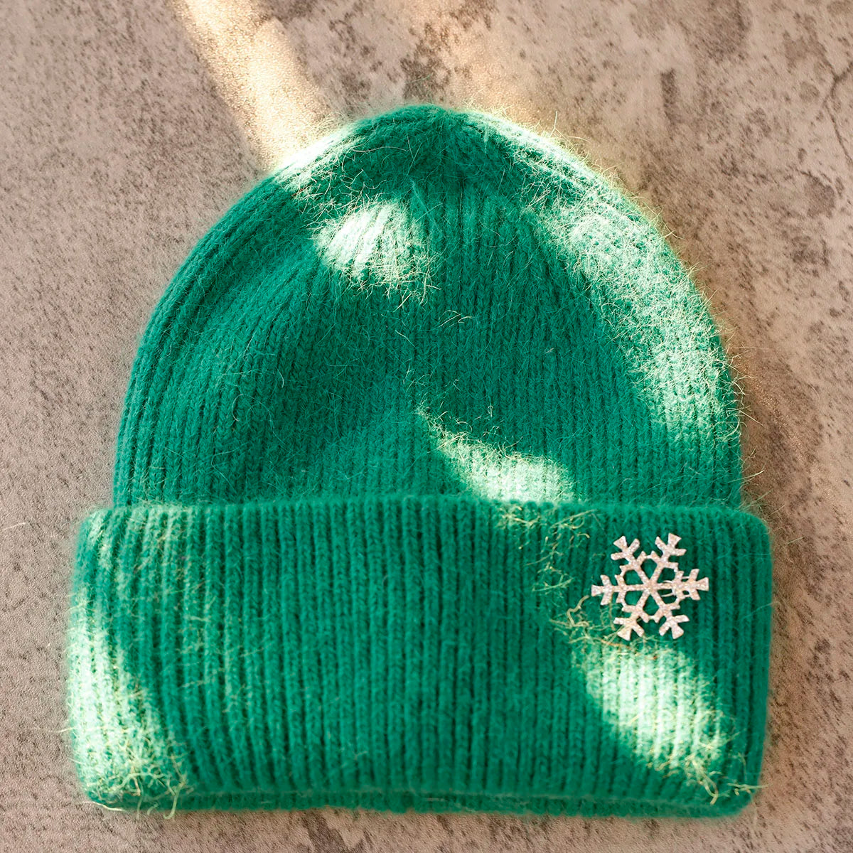 Women's Winter Knit Cuff Hat Real Warm Rabbit Hair Snowflake Pin Solid Colors - Frimunt Clothing Co.