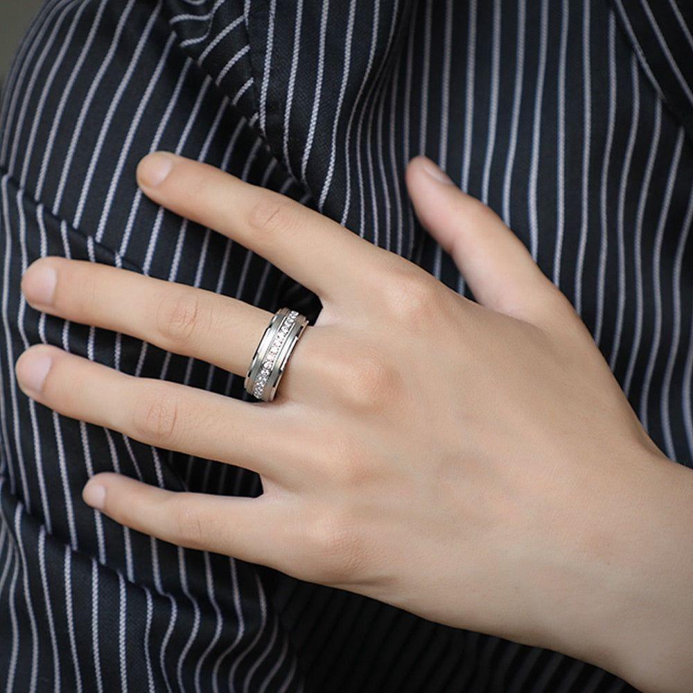 Newshe Men's Promise Wedding Band Tungsten Carbide Rings Half Eternity Round Zircon High Quality Jewelry - Frimunt Clothing Co.