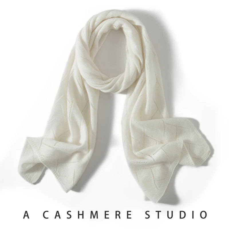 Bufanda larga de punto 100 % cachemira para mujer, colores lisos, para invierno