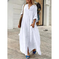 Summer Buttoned Front Oversize Long Dress With Pockets - Frimunt Clothing Co.