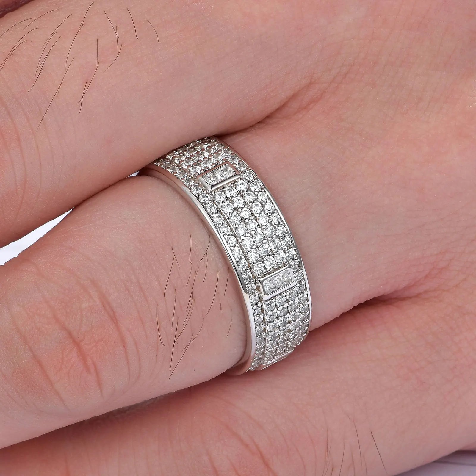Wedding Rings for Men 3ct 925 Sterling Silver Wedding Band 5A Round Pave Setting Zircons - Frimunt Clothing Co.