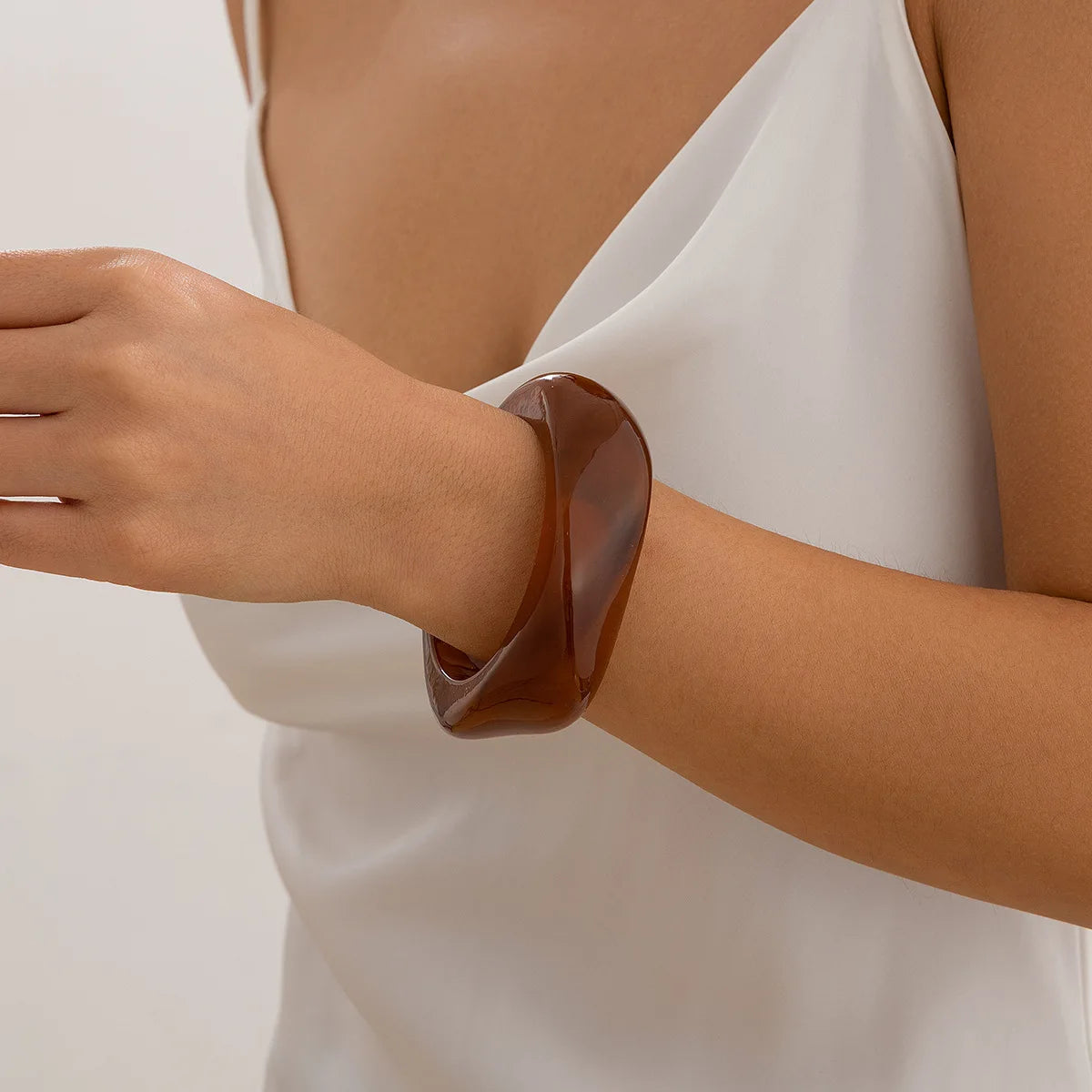 Vintage Brown Coffee Thick Resin Acrylic Bangles Geometric Irregular Wide Cuff Bangle Bracelets - Frimunt Clothing Co.