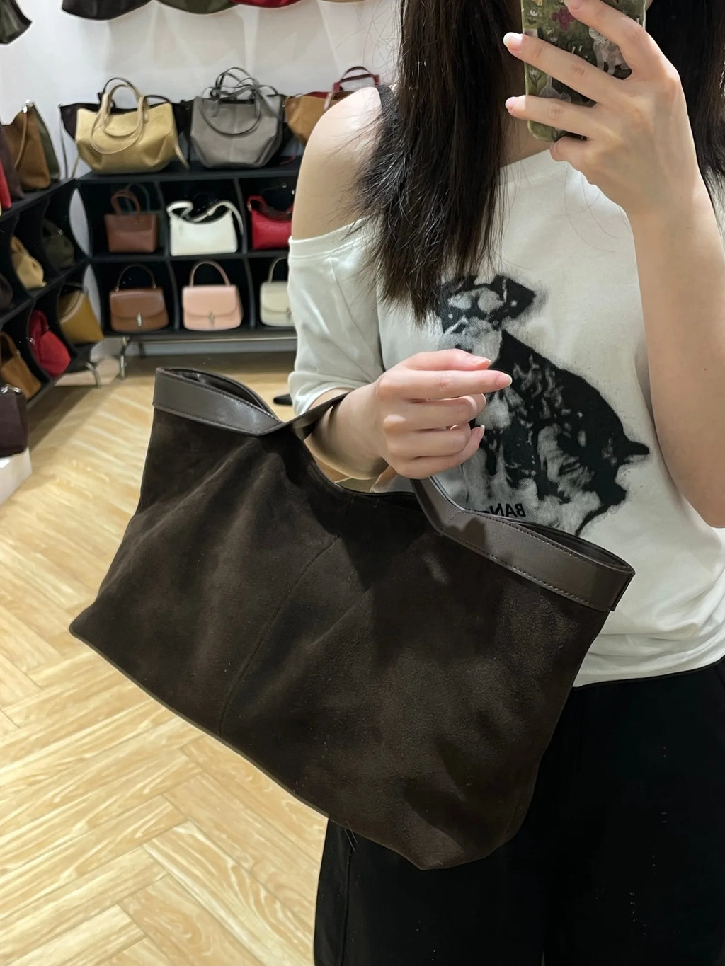 Women's Genuine Suede Leather Tote Bags Luxury Designer Large Handbag