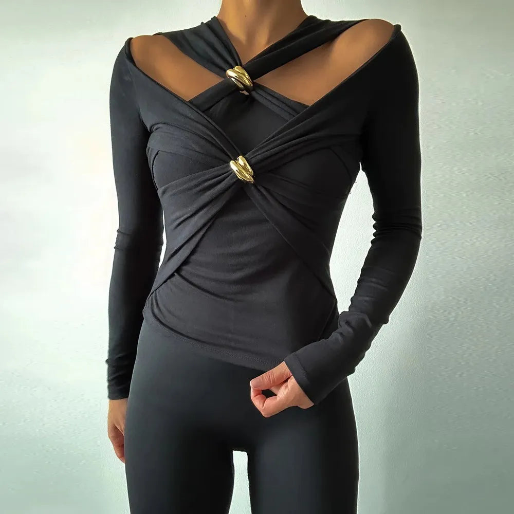 Women Doble Neck Long Sleeve Slimming Tops - Frimunt Clothing Co.
