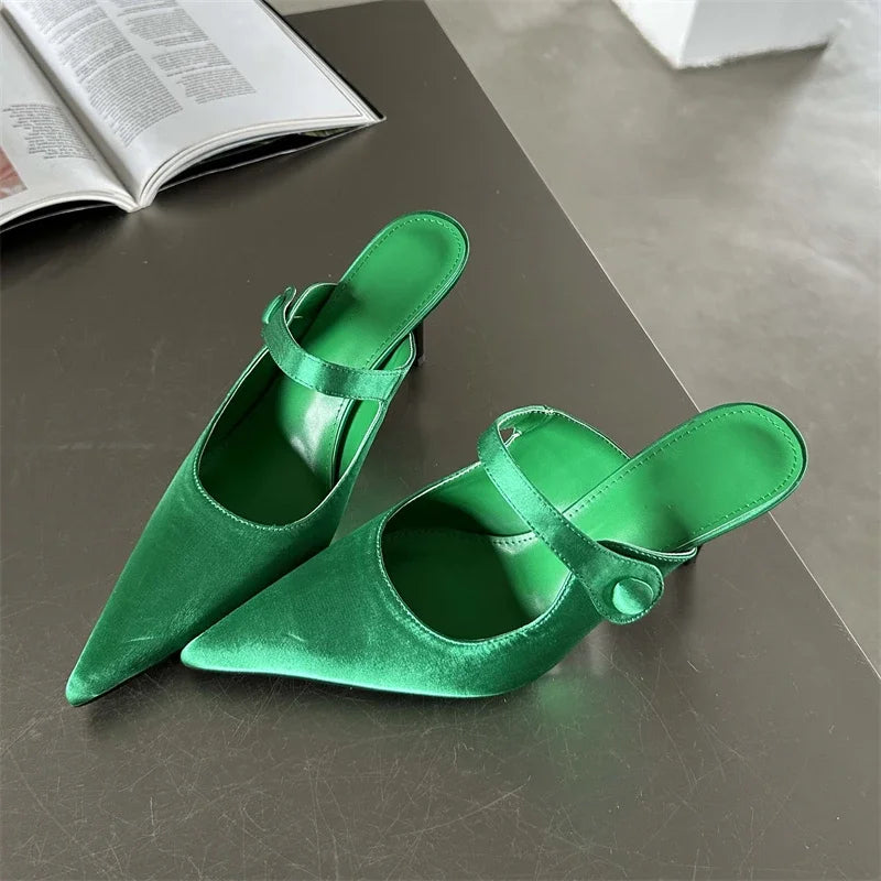 Women's High Heels Pointed Toe Silk Mules