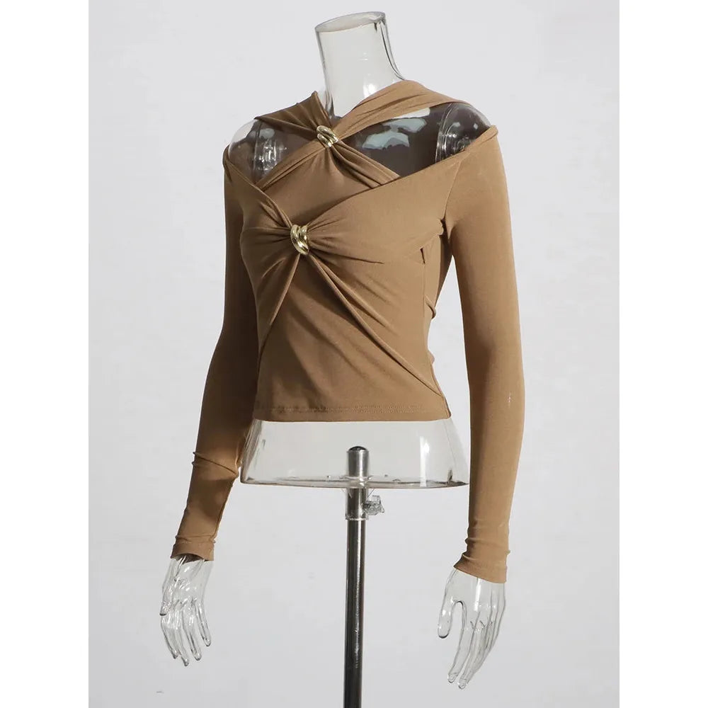 Women Doble Neck Long Sleeve Slimming Tops - Frimunt Clothing Co.