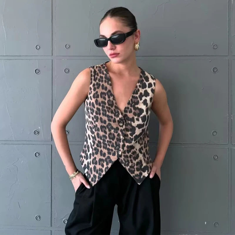 Leopard Print Vests for Women Waistcoat Cropped