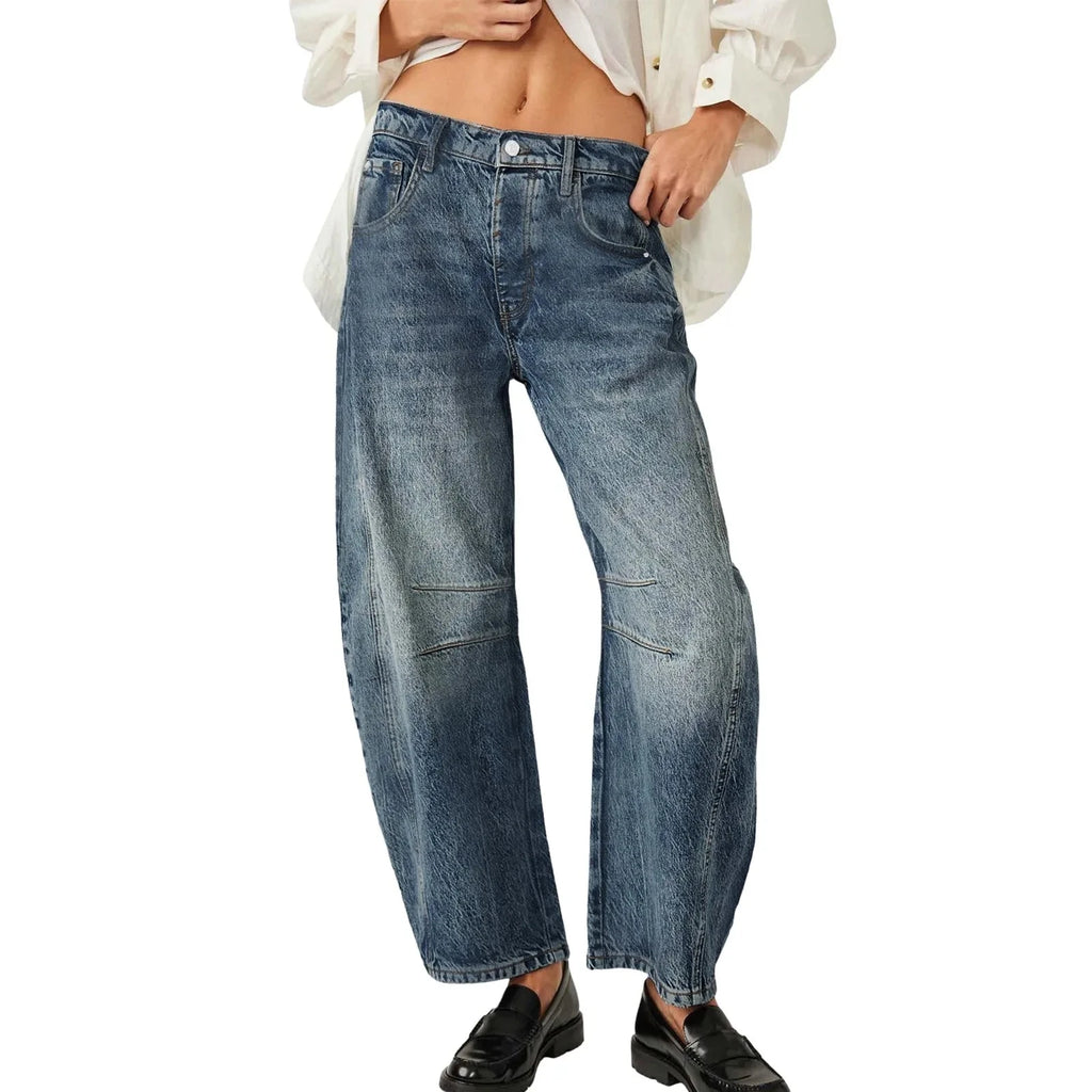 Women's High Stretch Mid-Rise Barrel Jeans - Frimunt Clothing Co.